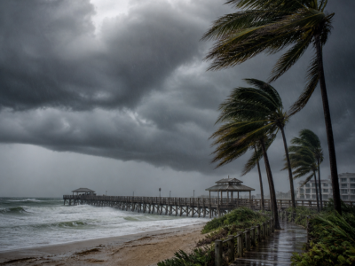 hurricane over beach with pier