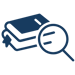 a stylized illustration of a book alongside a magnifying glass