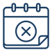 The image depicts a stylized calendar icon with a checkmark or cross mark in the center, indicating a cancellation or a date that is marked as not available. The design is simple and uses a blue outline.