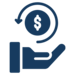 The image depicts a hand with a circular arrow and a dollar sign above it, symbolizing concepts related to money management, transactions, or financial returns.