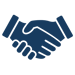 The image depicts a stylized handshake, symbolizing agreement, partnership, or collaboration between two parties. The design features two hands clasping each other, often representing unity or mutual respect.