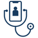 The image depicts a stylized representation of telemedicine, featuring a smartphone with a person icon on the screen, integrated with a stethoscope. This symbolizes the connection between technology and healthcare, highlighting remote medical consultations.