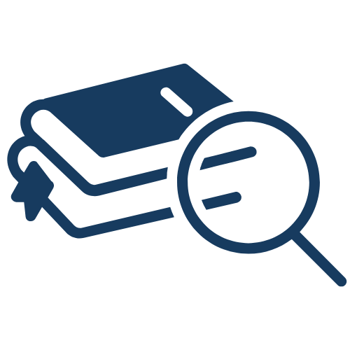 a stylized illustration of a book alongside a magnifying glass